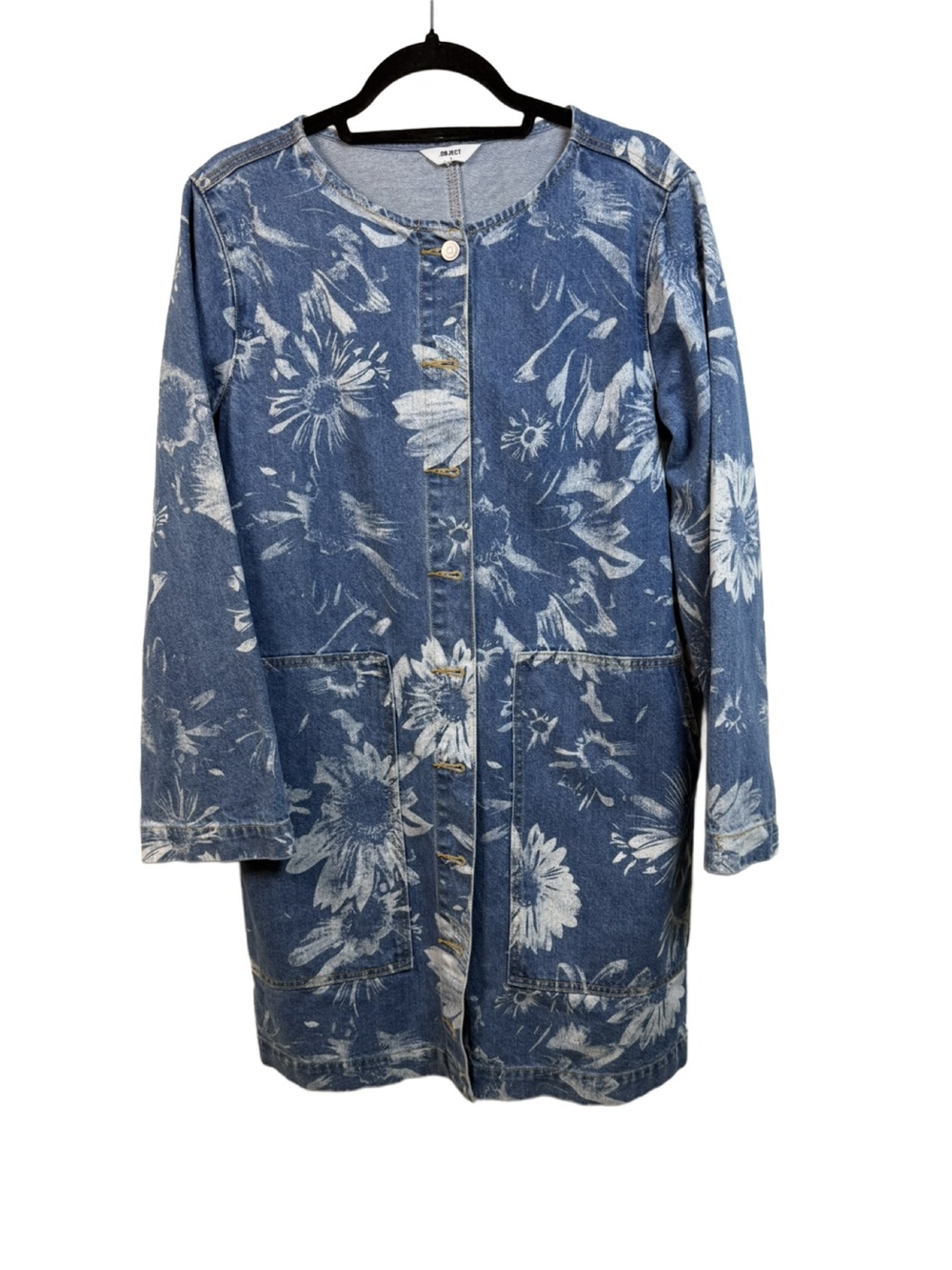 Denim Floral Long Sleeve floral button front Dress